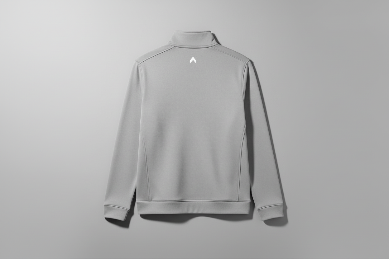 Ash gray quarter zip with white logo