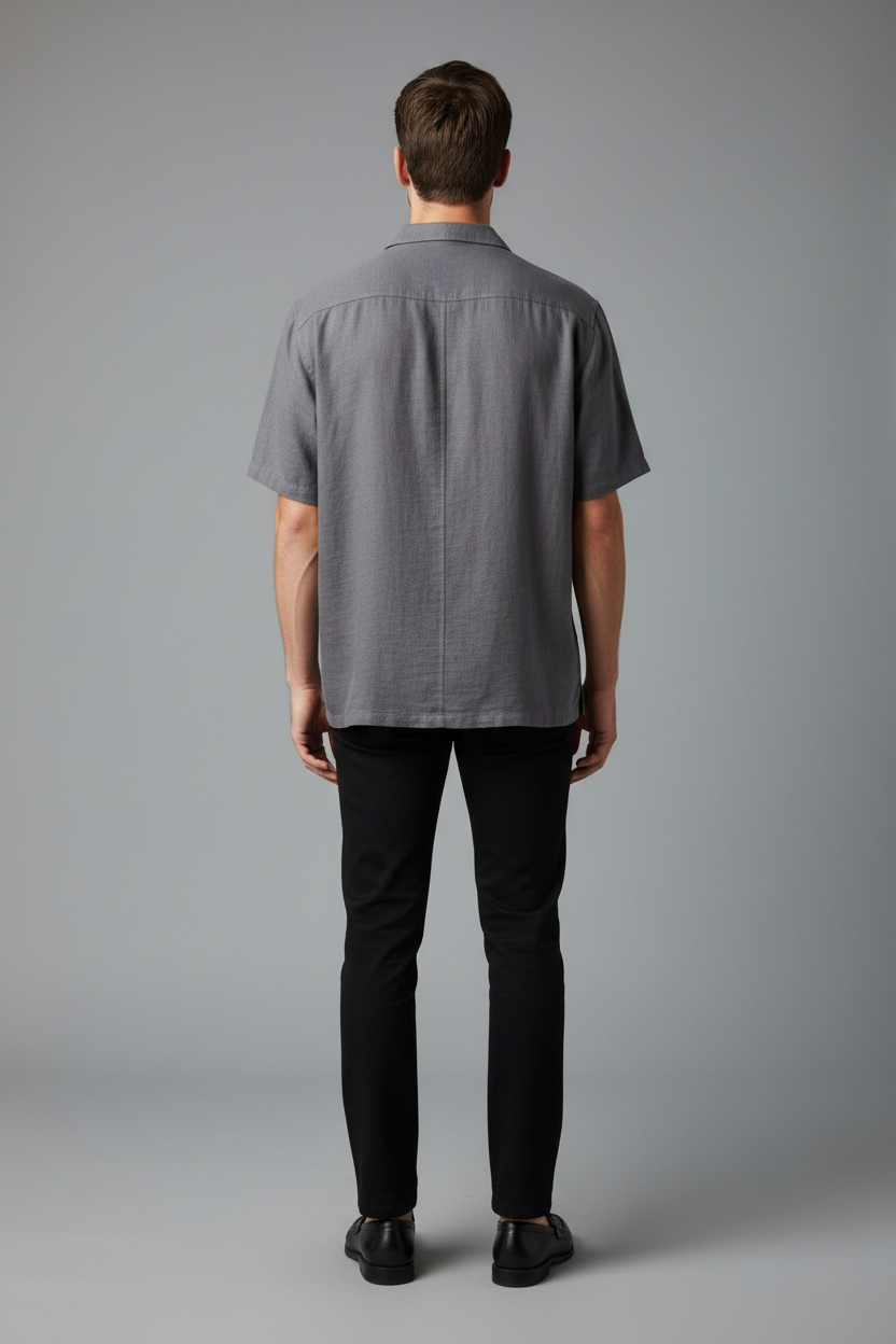 Back View Charcoal Gray Cuban Collar