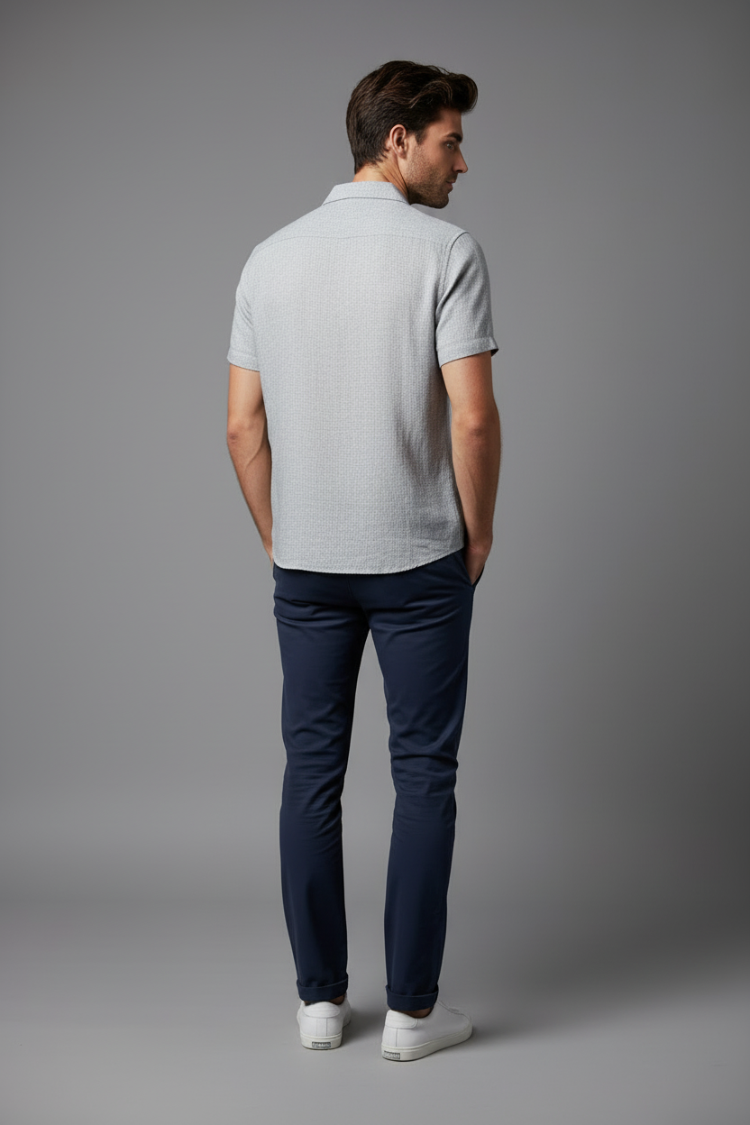 Back View Light Gray Cuban Collar