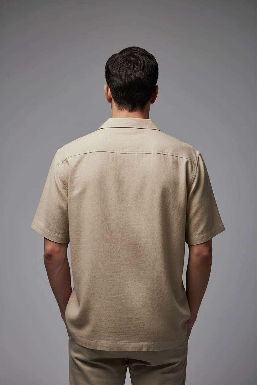 Back View Tan Beige Cuban Collar
