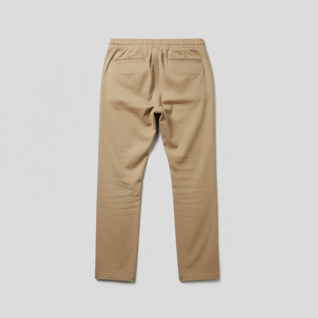 Beige tan pants back flat lay