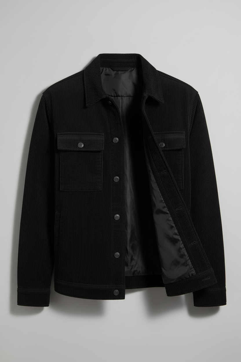Black Corduroy Jacket Front Unbuttoned