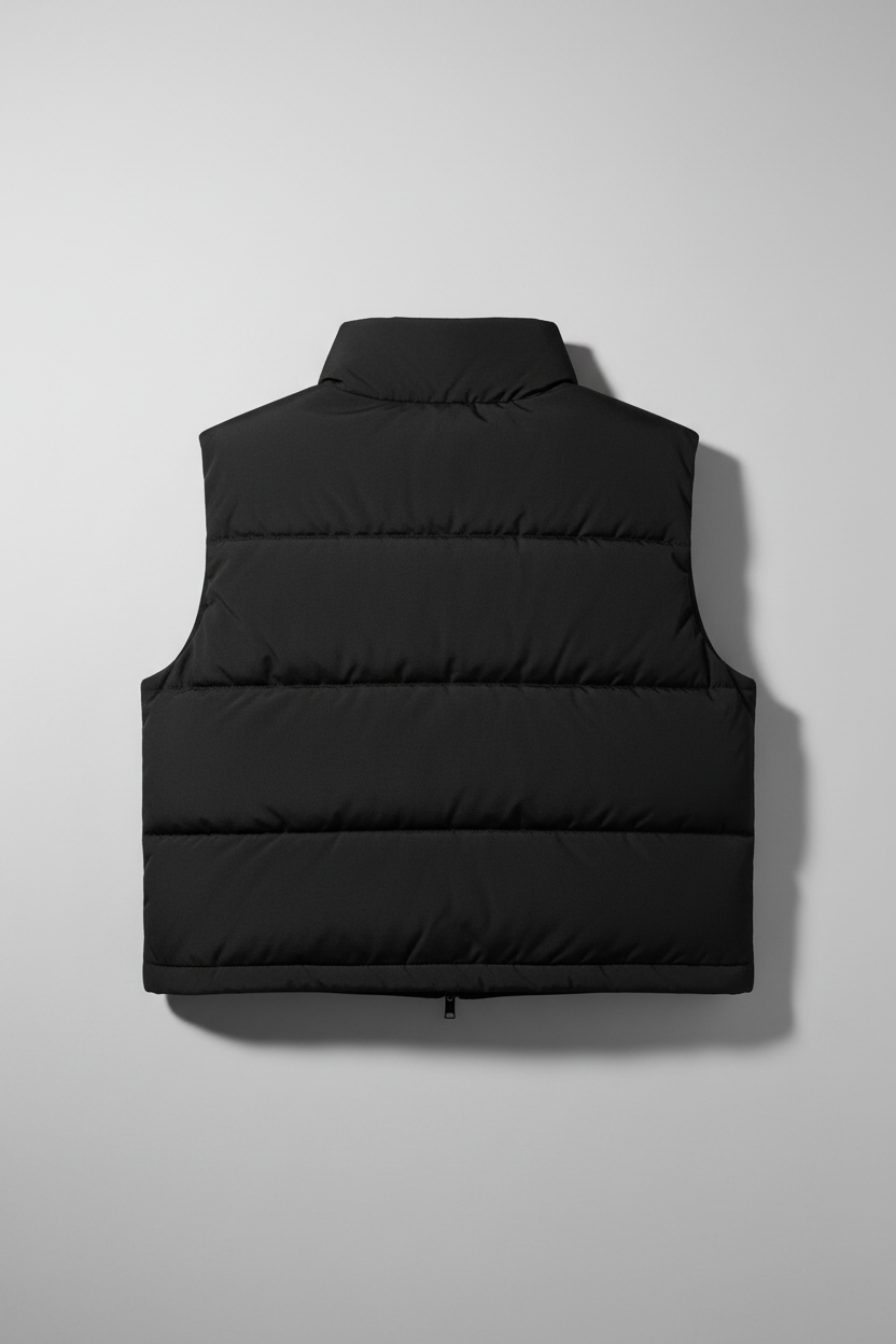 Black Crop Puffer Vest Back View