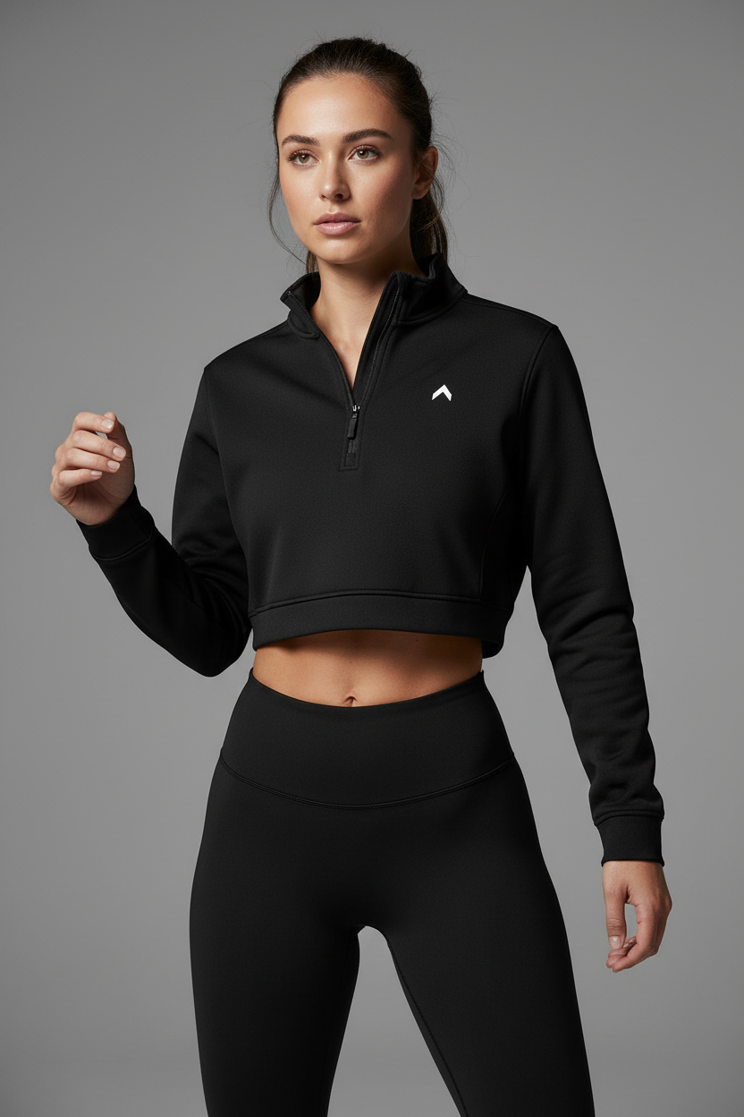 Black Crop Top Half-Zip Hoodie