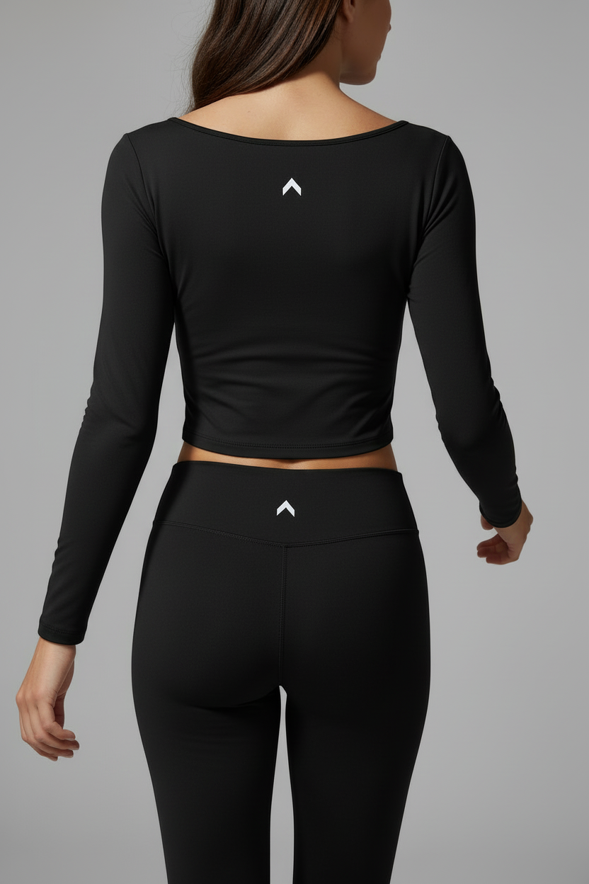 Black Cropped Long Sleeve - Back View Full Body