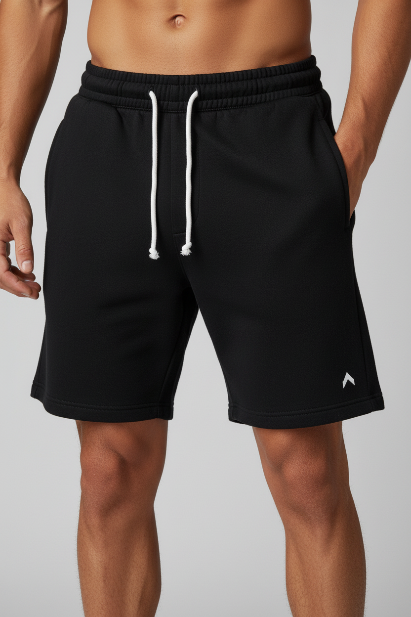 Black Fleece Shorts with Drawstring