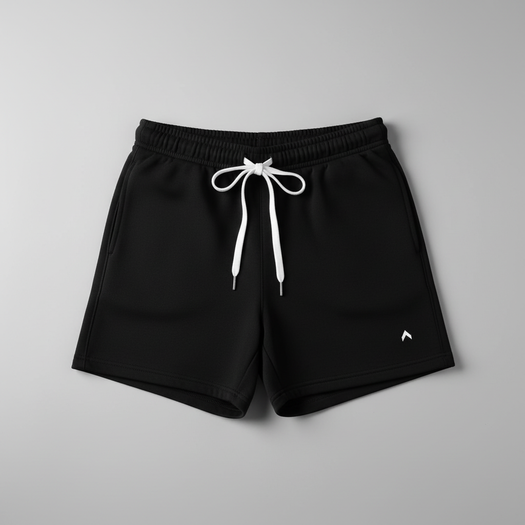 Black Fleece Shorts with White Drawstring