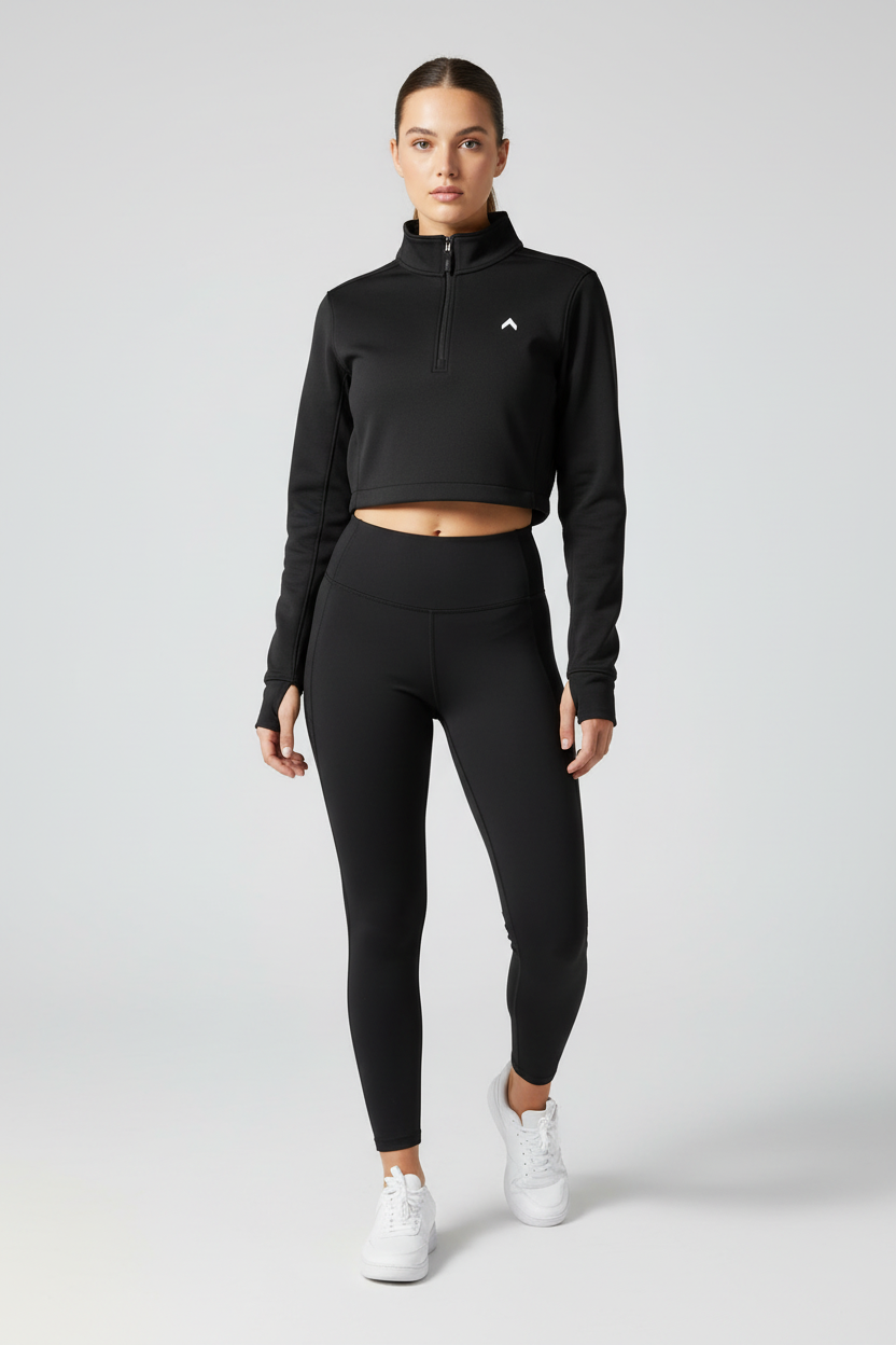 Black Half-Zip Crop Jacket Model