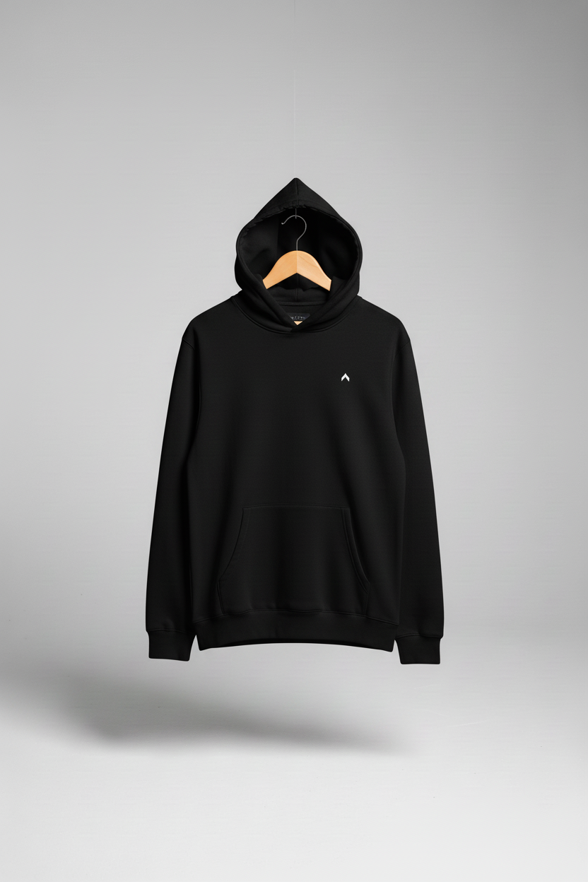 Black Hoodie Front Slightly Larger Logo