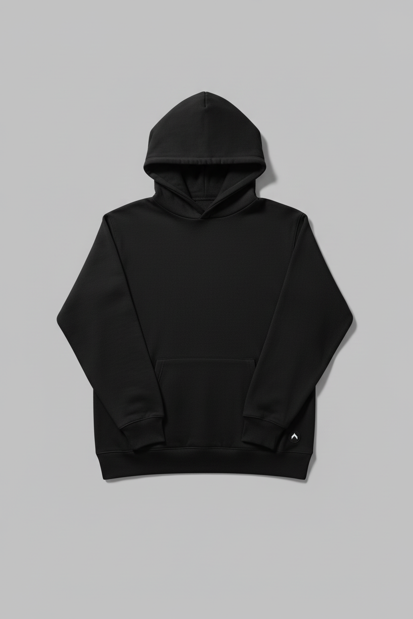 Black hoodie with logo positioned right