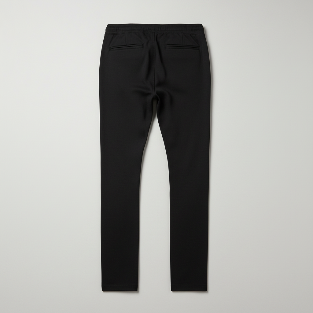 Black pants back flat lay