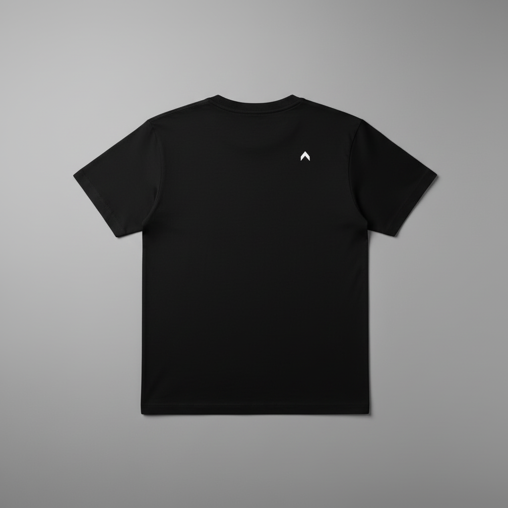 Black shirt with small white logo