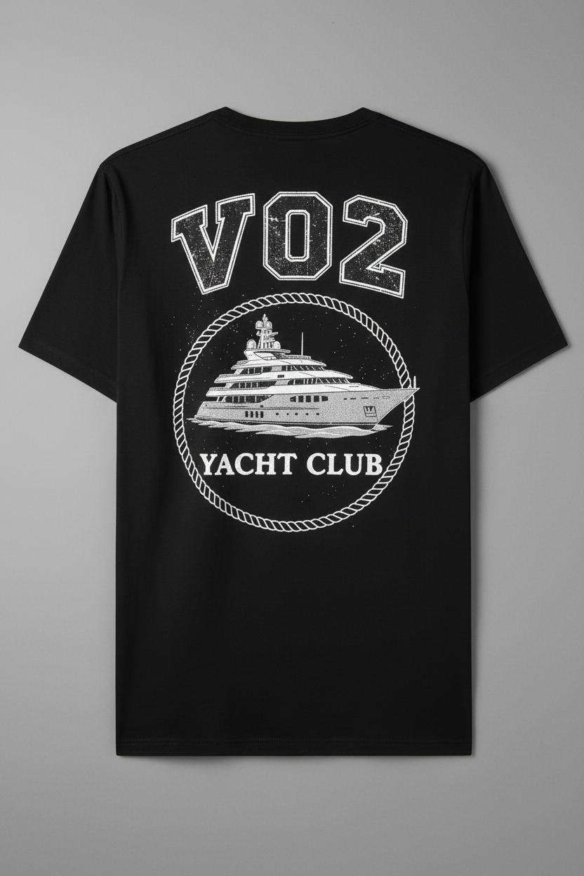 Black VO2 Yacht Club Back Gray Background