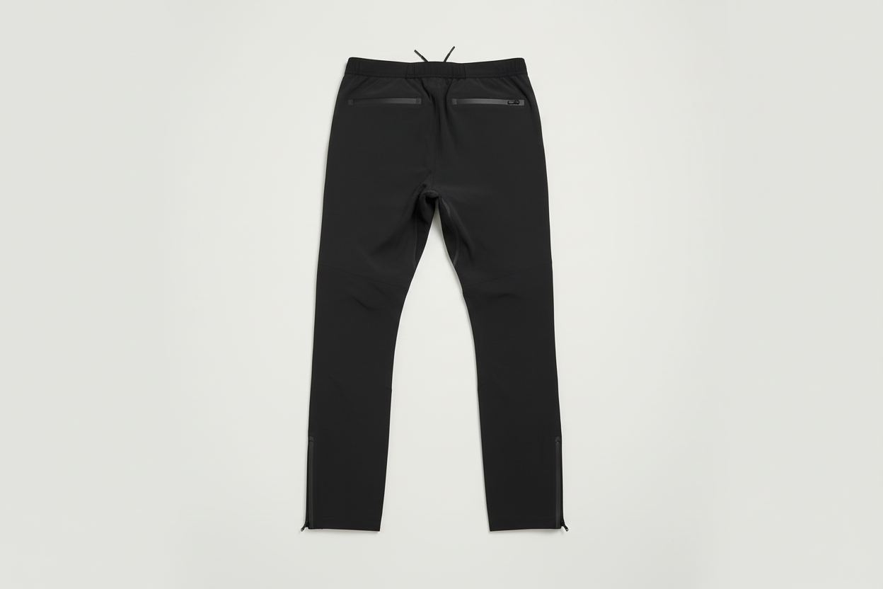 Black with gray accent rain-proof pants back view