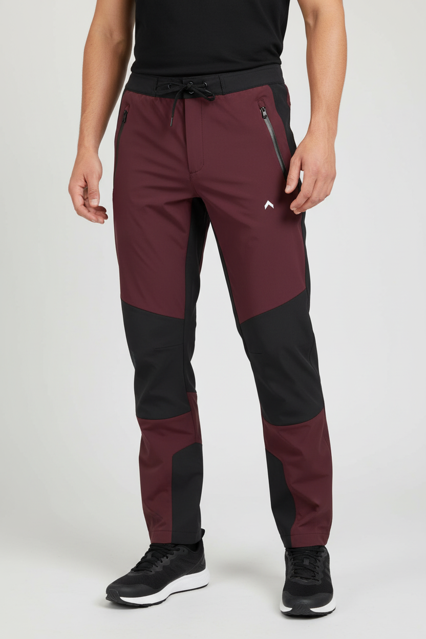 Burgundy maroon and black rain-proof pants