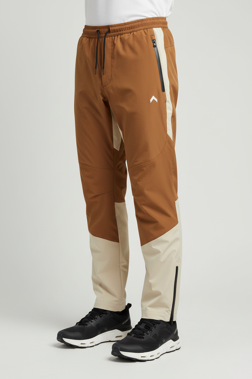 Camel brown and cream rain-proof pants
