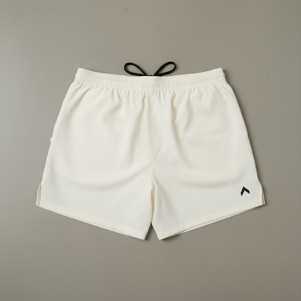 Cream 3" split running shorts back view