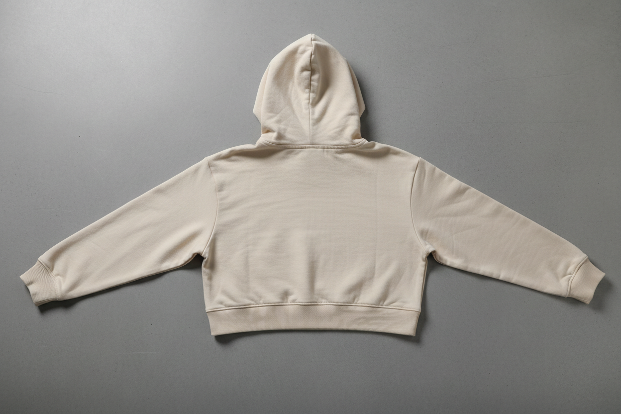 Cream Beige Crop Top Hoodie Back View