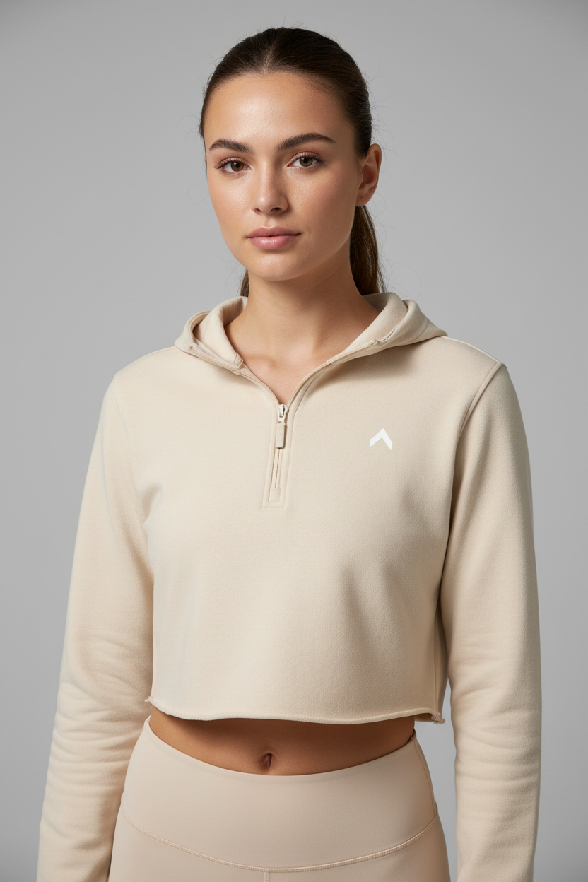Cream Beige Crop Top Hoodie