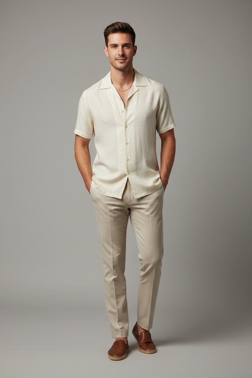 Cream Cuban Collar Shirt