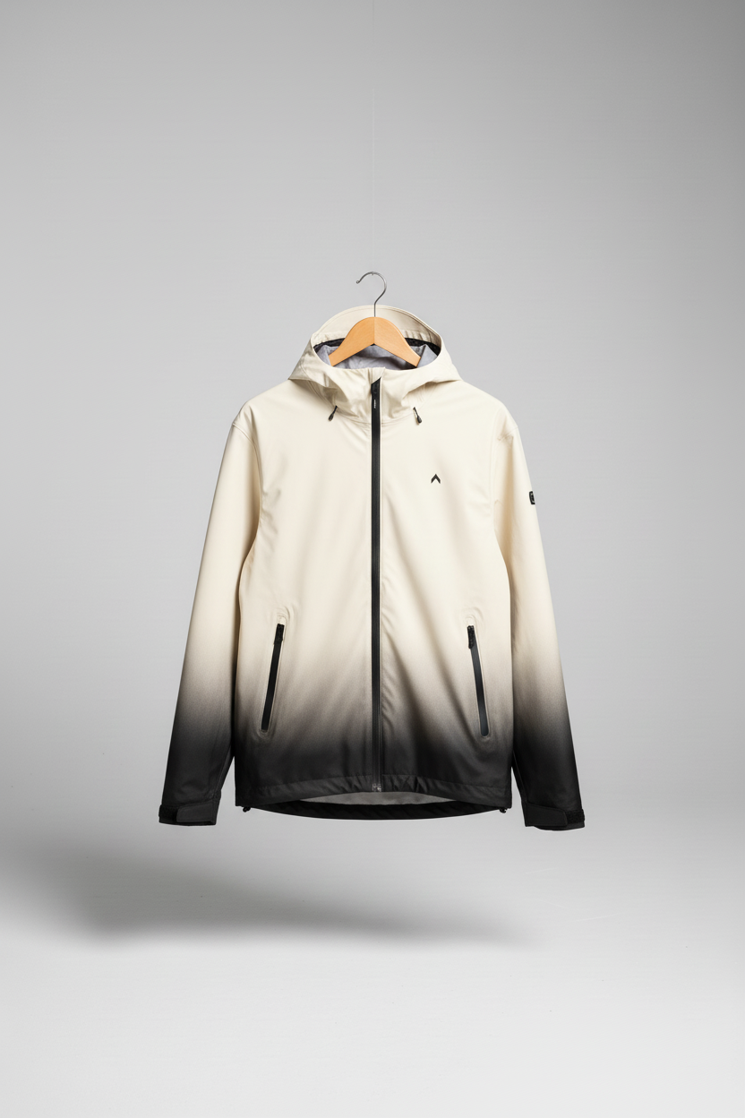 Cream waterproof jacket with gradient fade sleeves