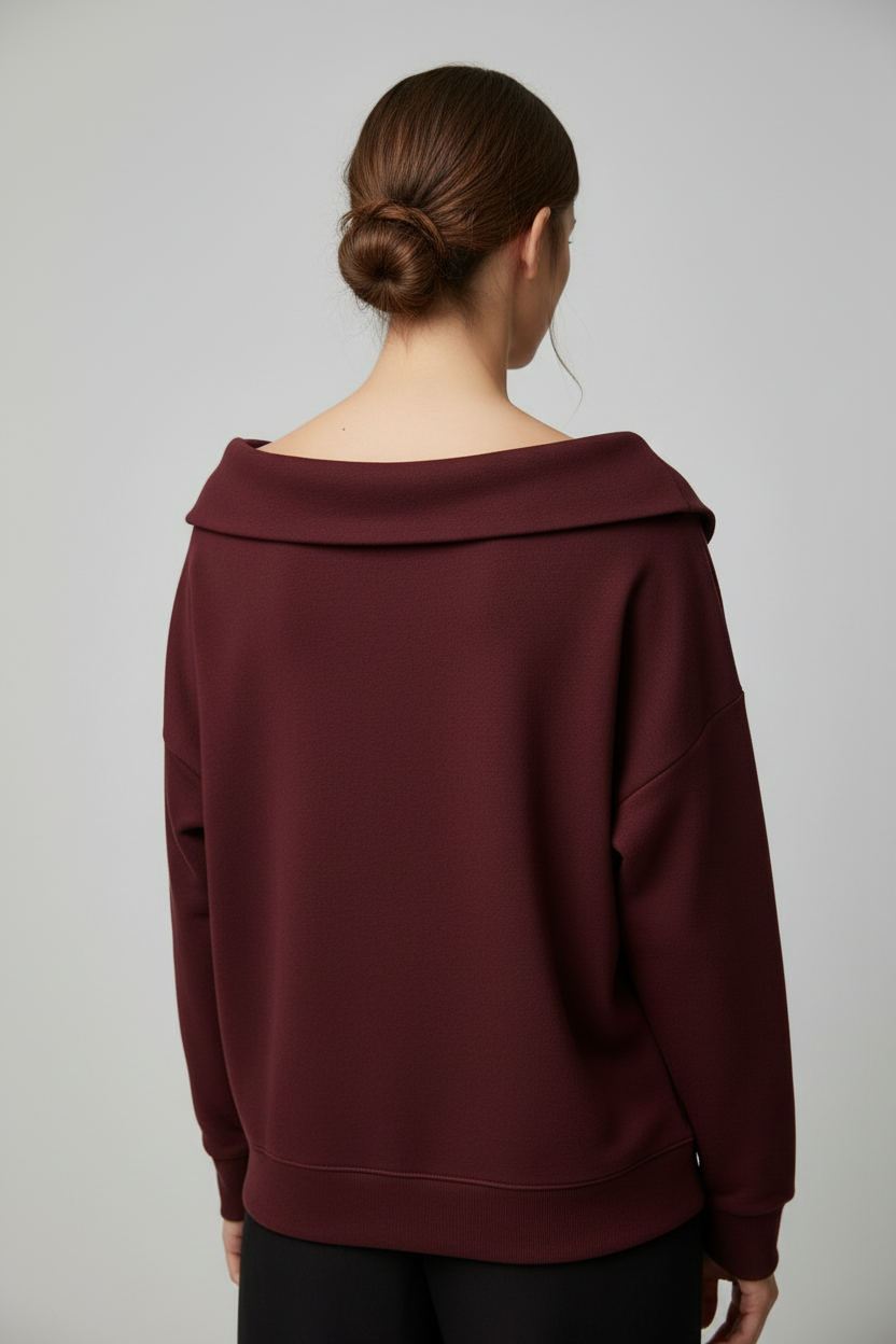 Dark burgundy sweatshirt back view - different model