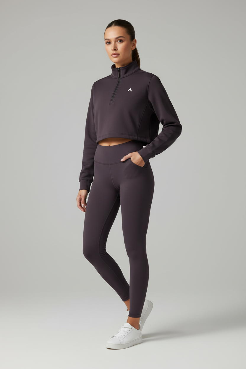 Dark Lavender Crop Top Half-Zip Hoodie