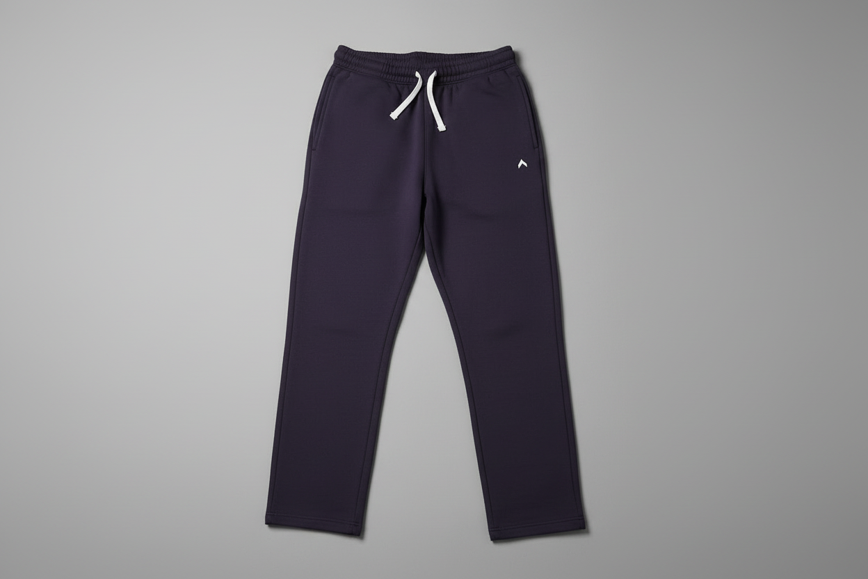 Deep purple sweatpants flat on floor