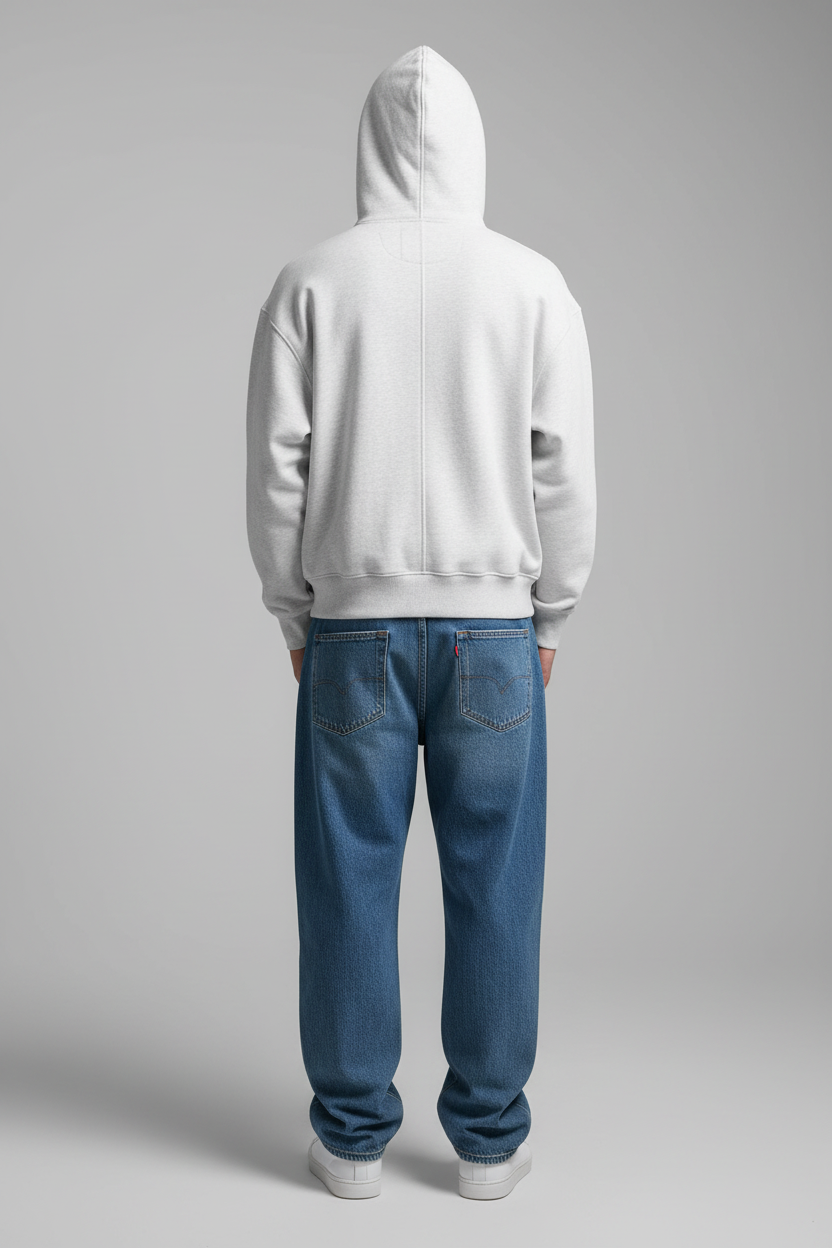 Full-zip hoodie light gray back