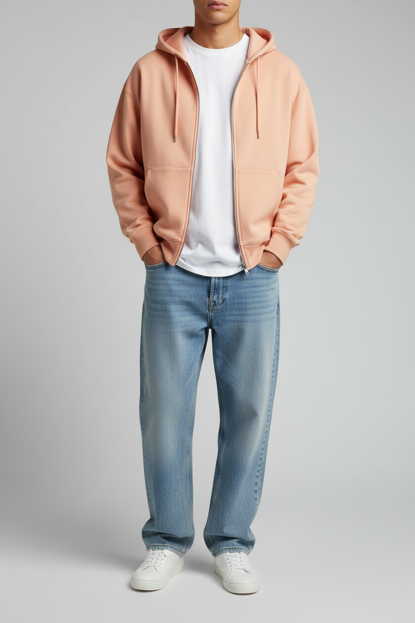 Full-zip hoodie peach