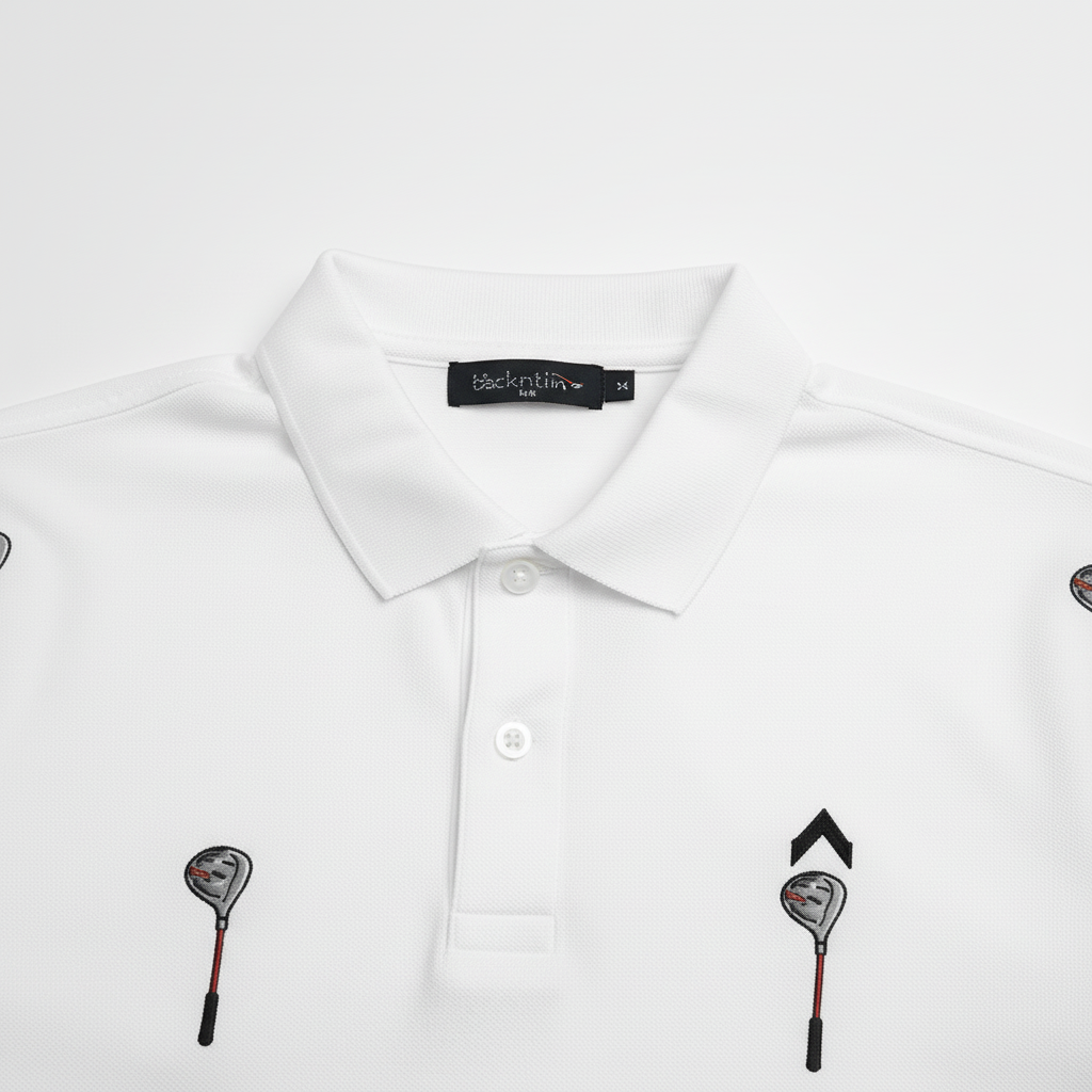 Golf driver polo detail gray background