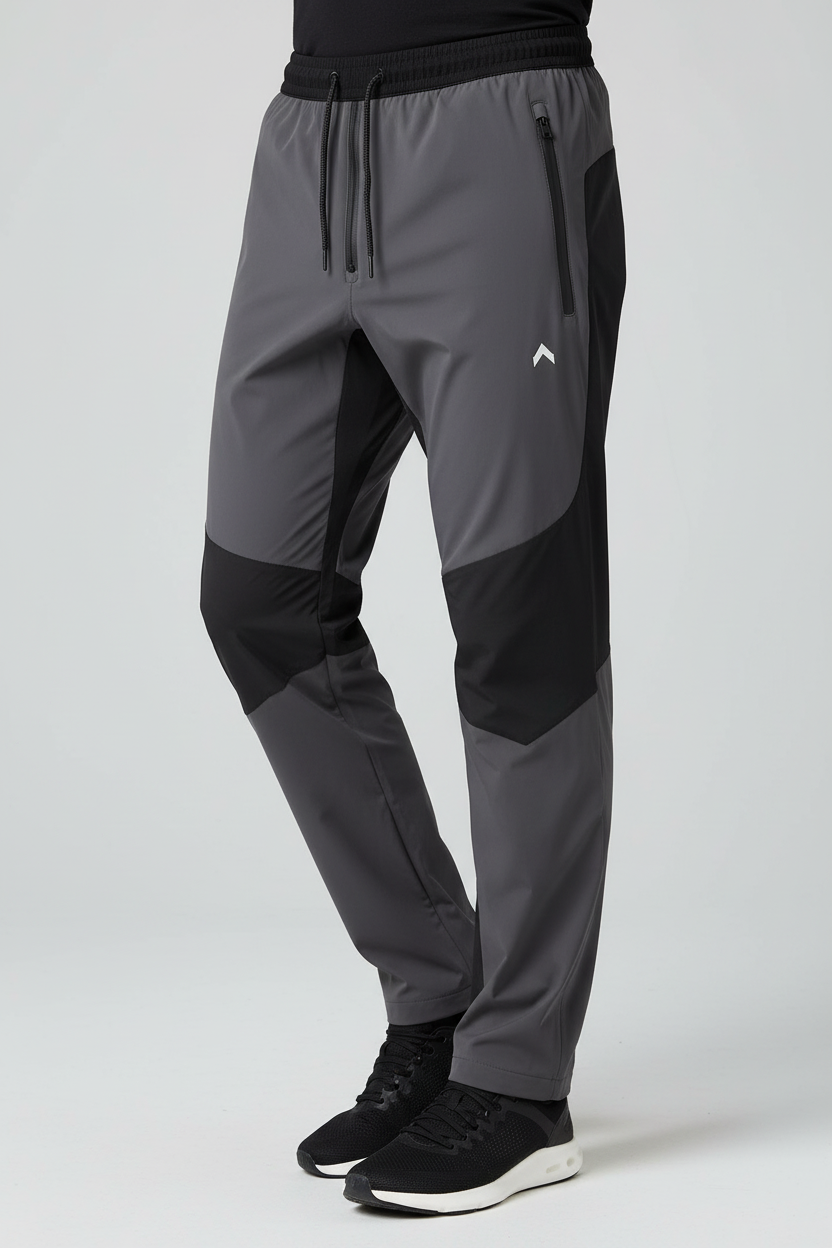 Gray and black rain-proof pants subtle