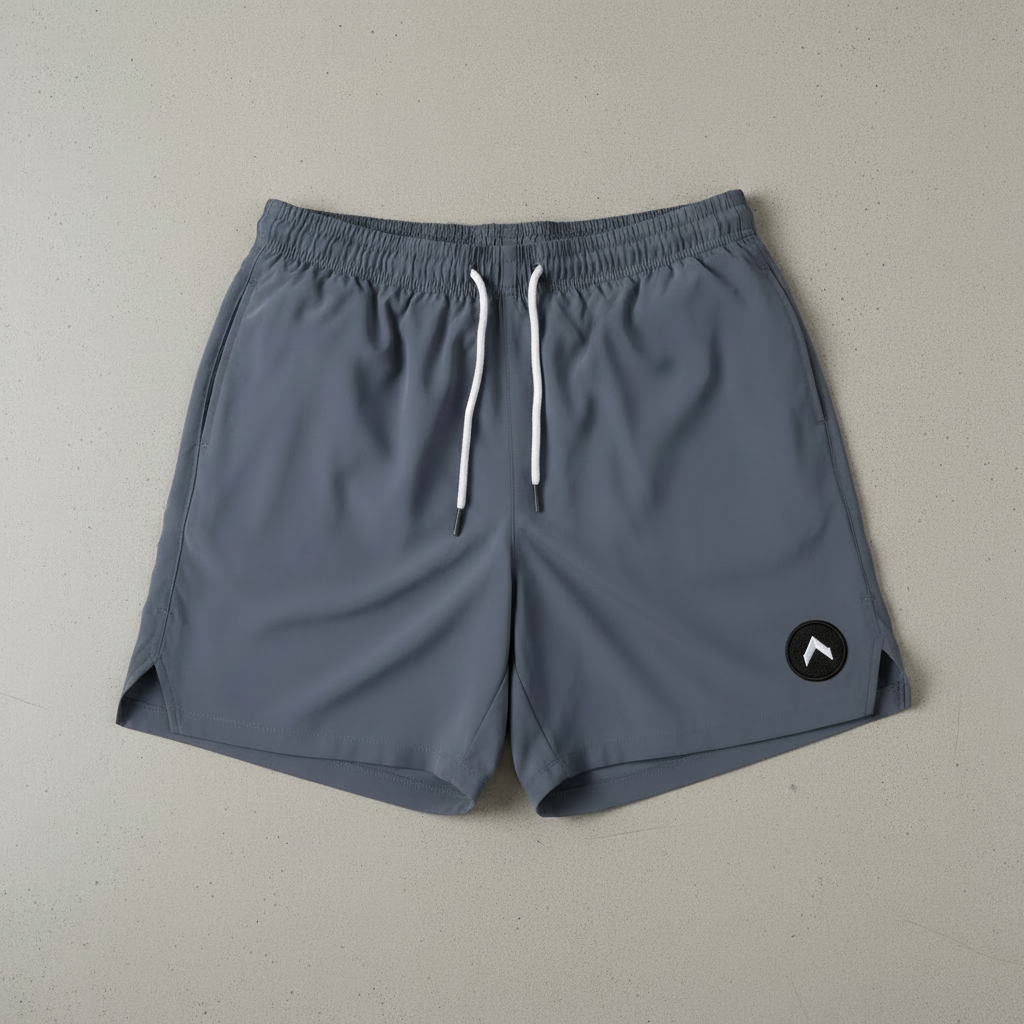 Gray shorts with circular patch