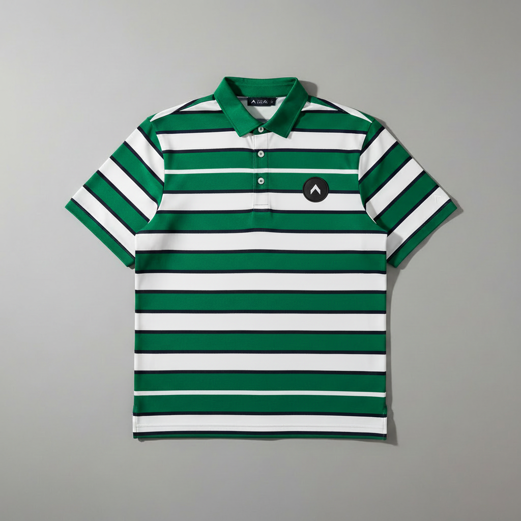 Green Striped Polo Front