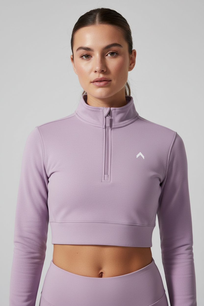 Lavender Crop Top Half-Zip Hoodie