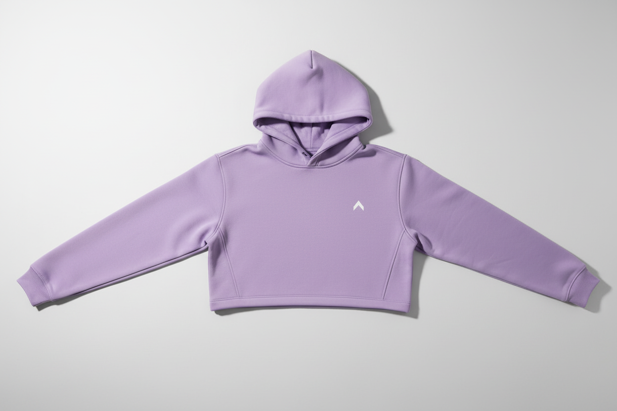 Lavender Purple Crop Top Hoodie Flat Lay
