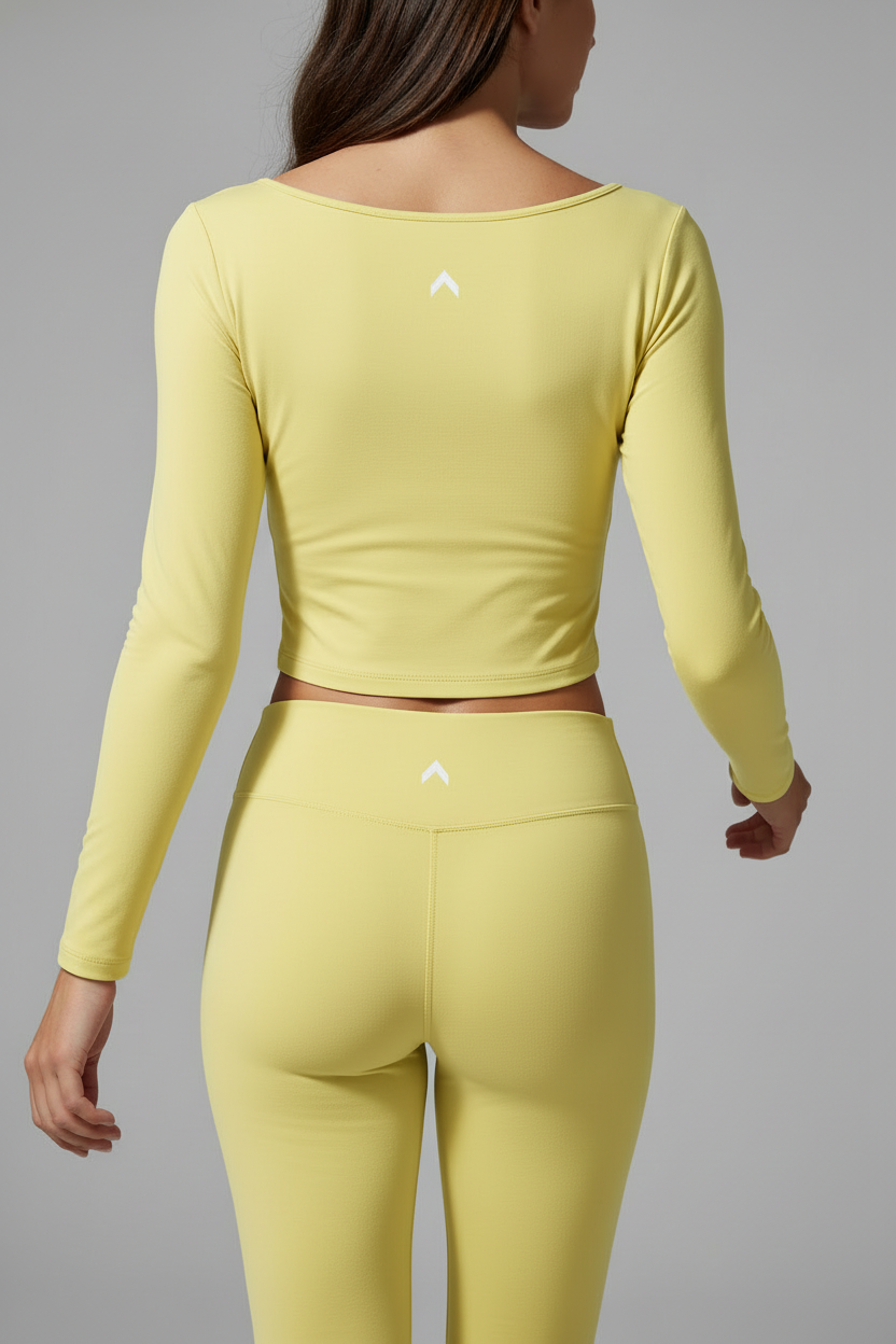 Lemon Yellow Cropped Long Sleeve - Back View Full Body