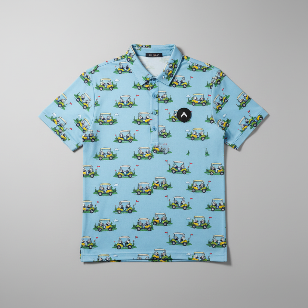 Light Blue Golf Cart Pattern Polo