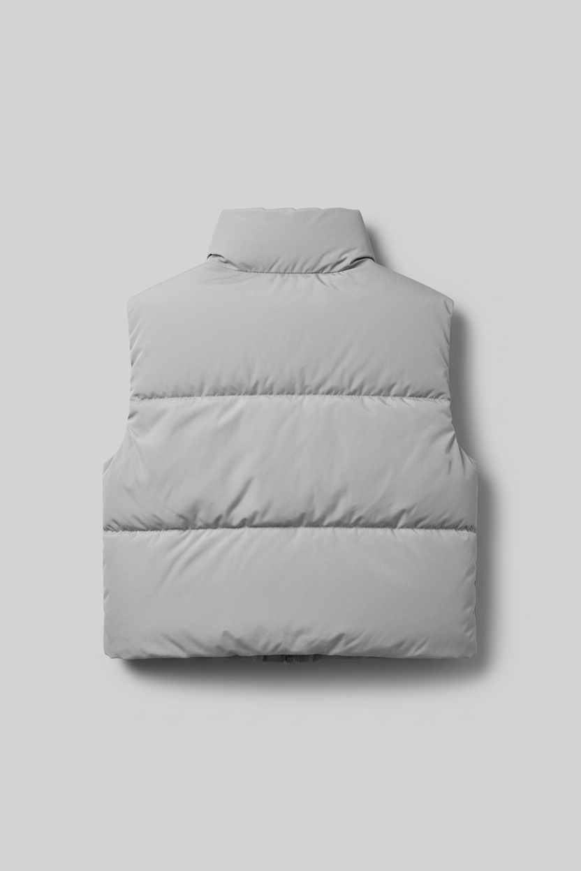 Light Gray Crop Puffer Vest Back View