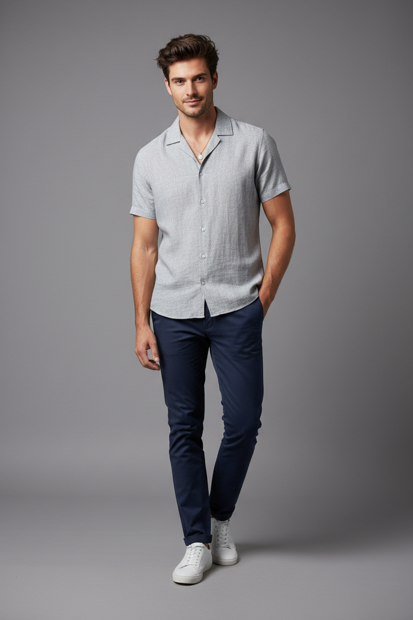 Light Gray Cuban Collar Shirt