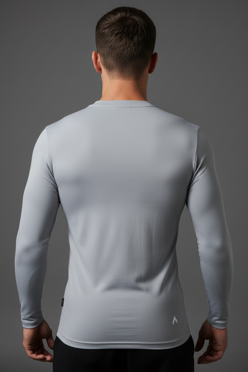 Light Gray Long Sleeve Back - White Logo