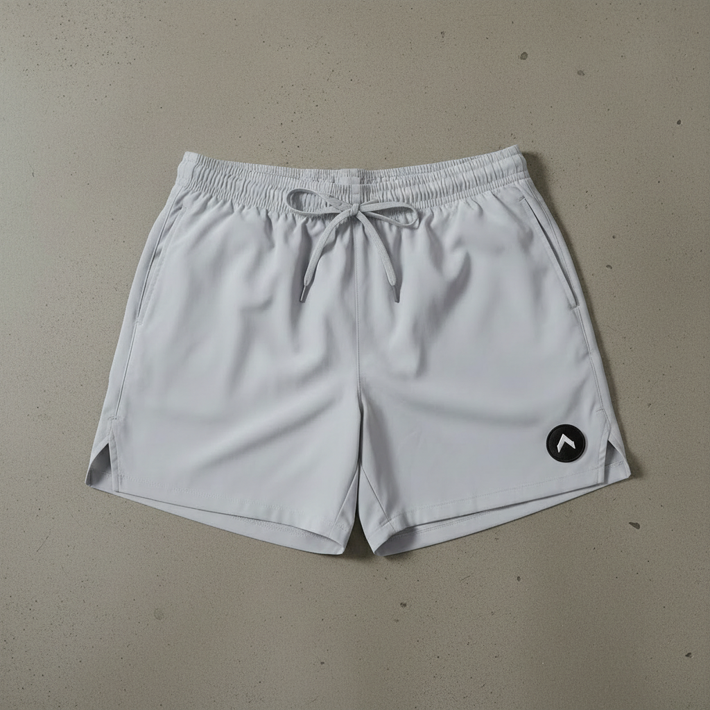 Light gray shorts with circular patch