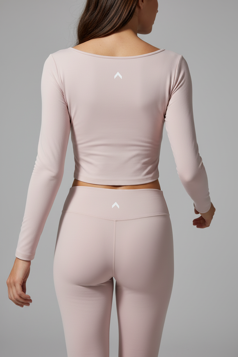 Light Pink Cropped Long Sleeve - Back View with Logo