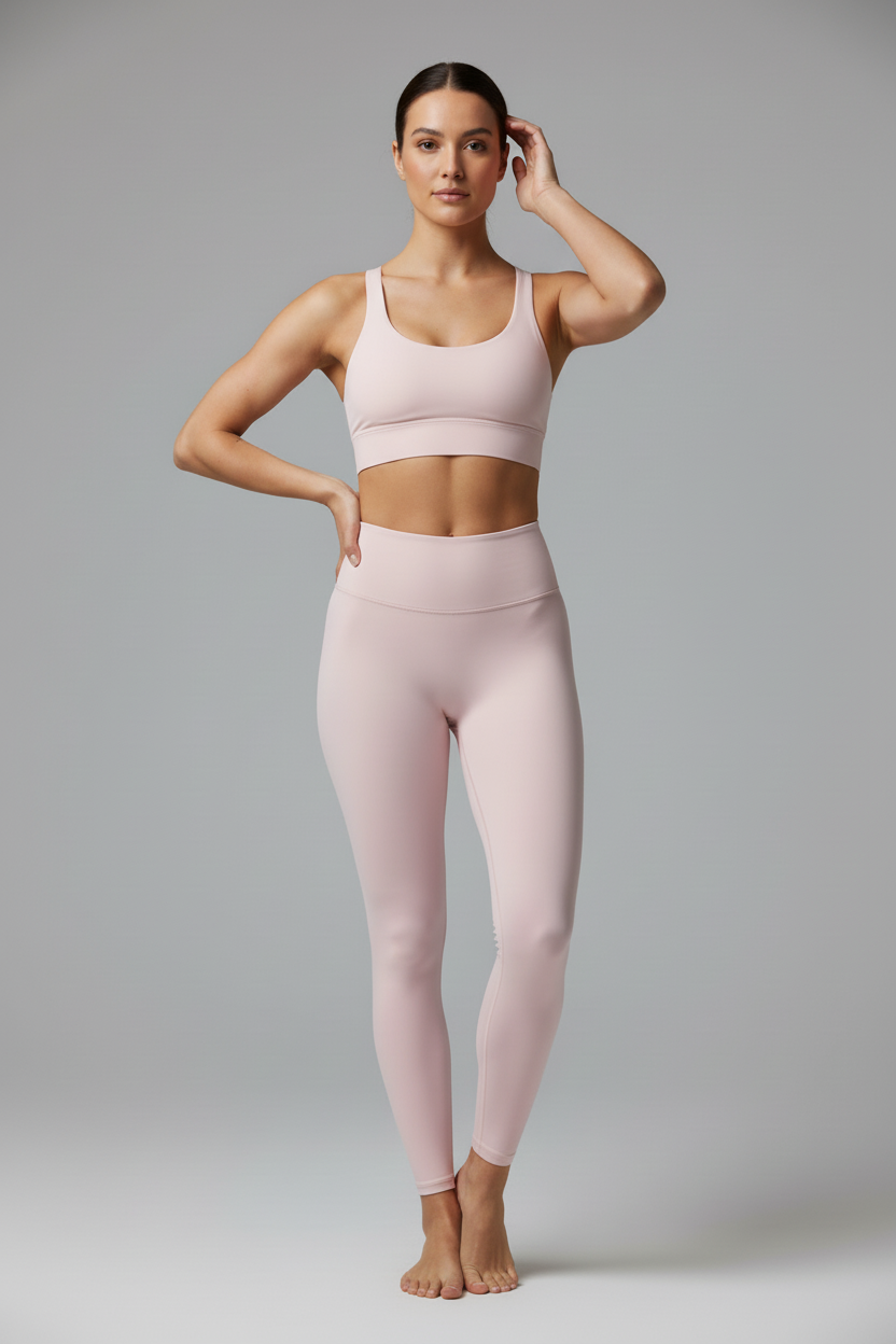 Light pink sport bra - hand touching hair
