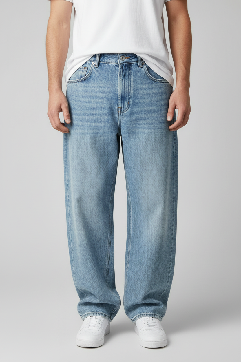 Lighter wash baggy jeans
