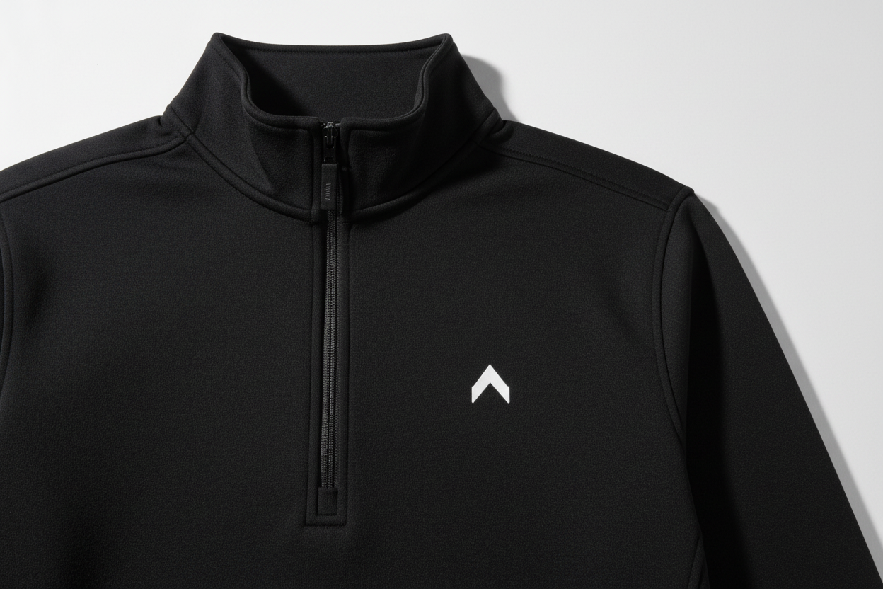 Logo and black zipper detail