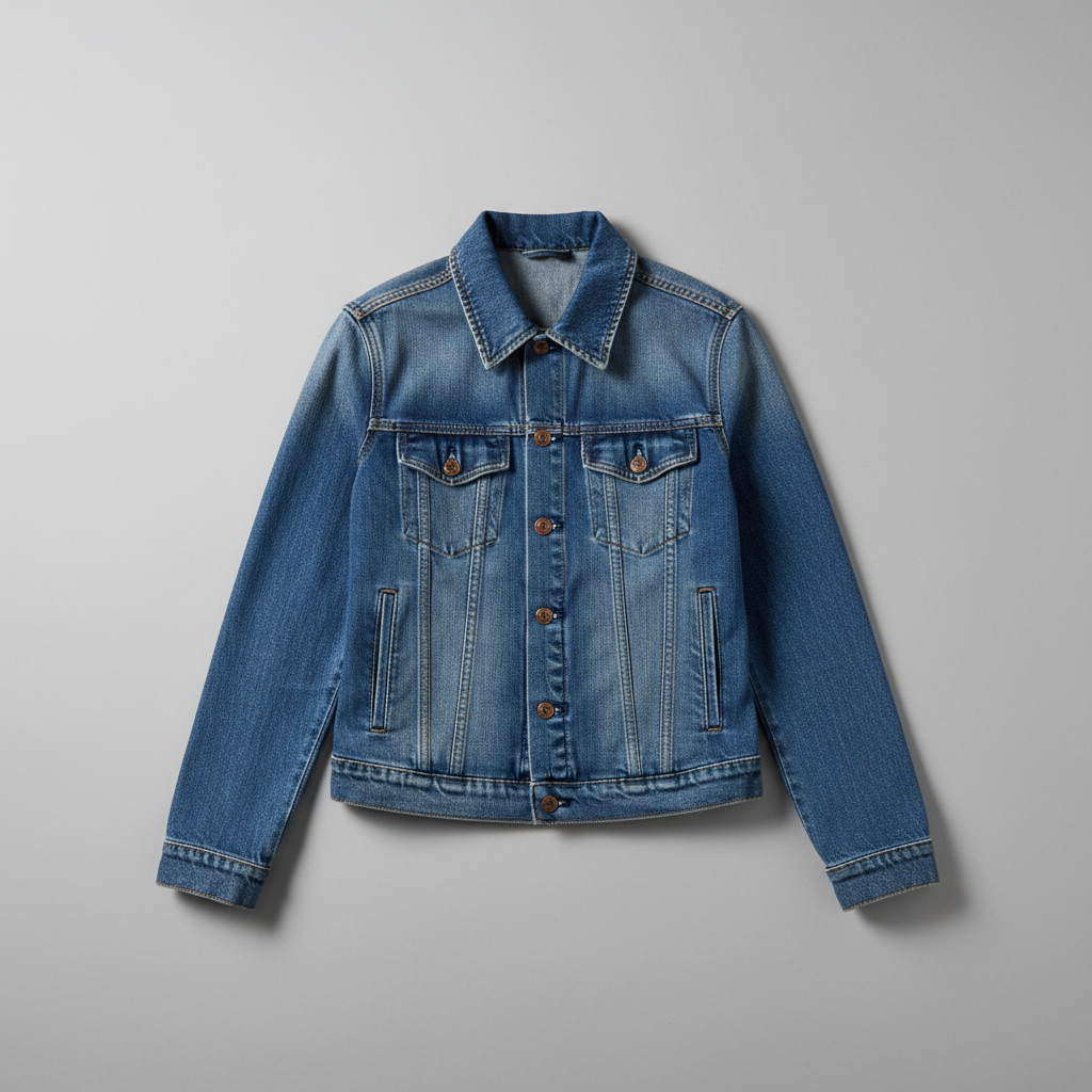 Medium Blue Denim Jacket - Flat Lay