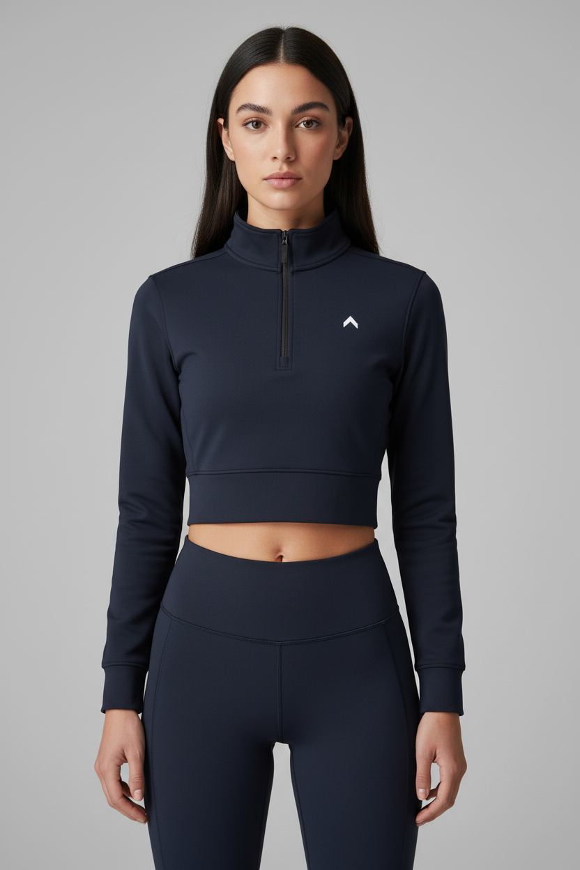 Navy Blue Crop Top Half-Zip Hoodie