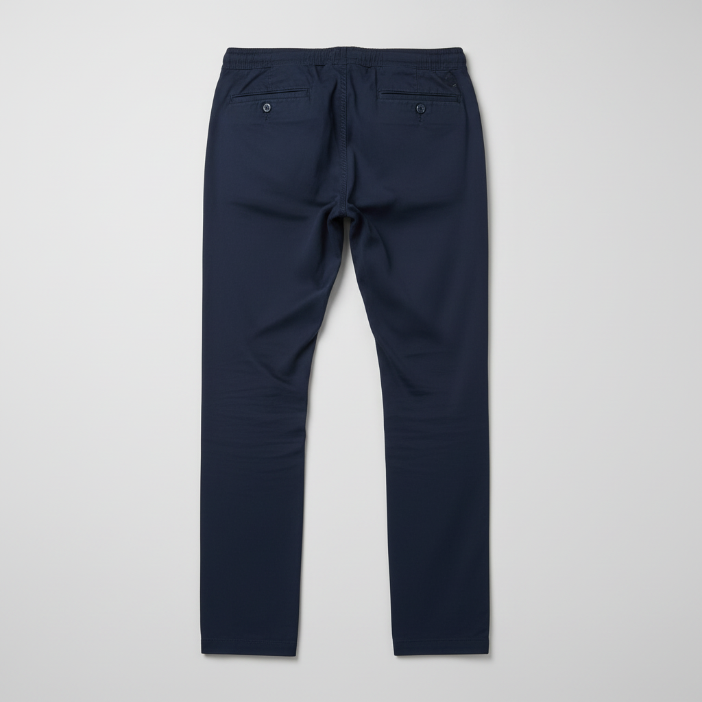Navy blue pants back flat lay