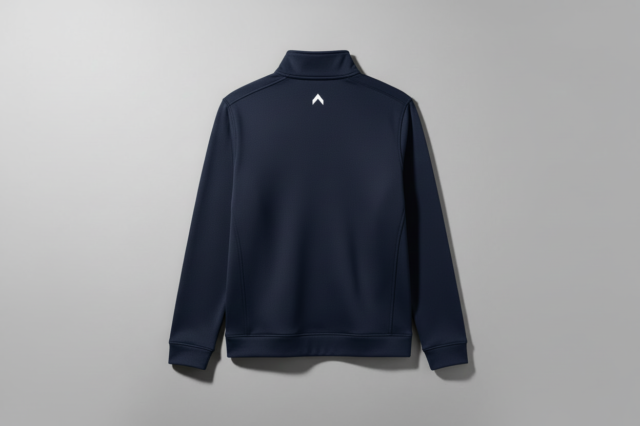 Navy quarter zip with white logo